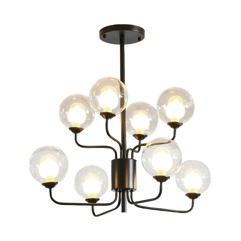 Contemporary 2-Tier Ball Clear Glass Chandelier with Radial Design - 8/12/18 Lights - Black/Gold Hanging Light Fixture