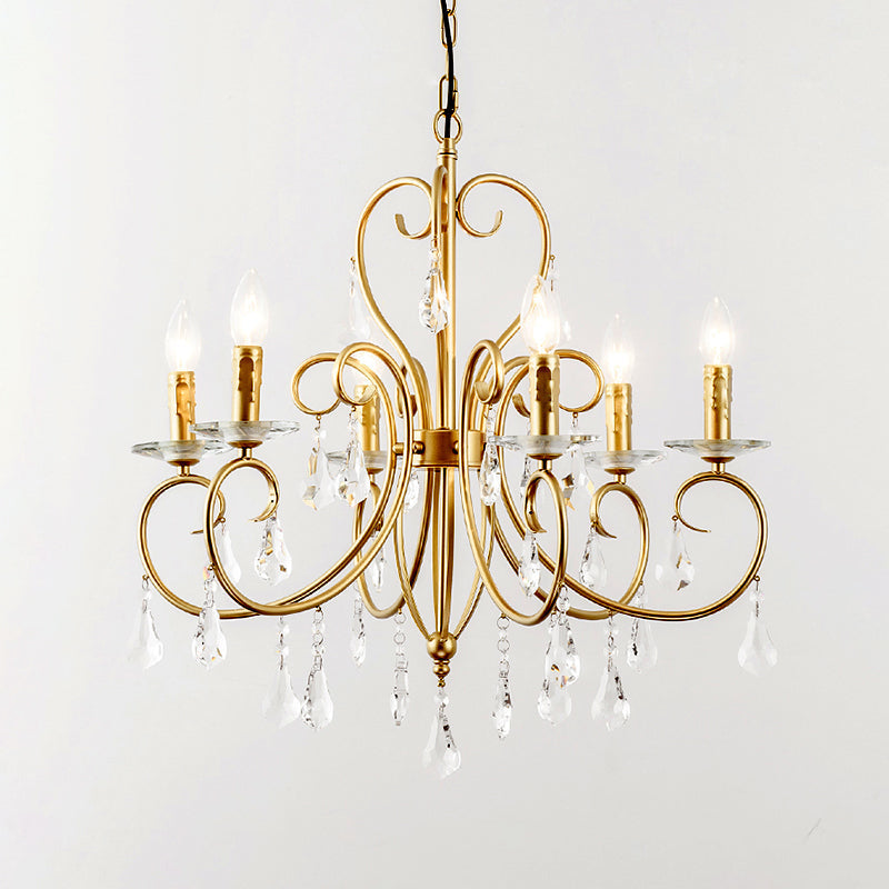 Modern Style Hanging Candle Lamp with Crystal Accent, 3/6 Lights Chandelier in Gold