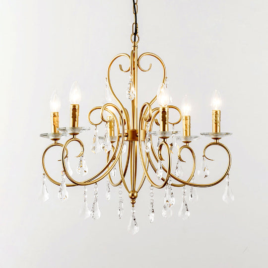 Modern Style Hanging Candle Lamp with Crystal Accent, 3/6 Lights Chandelier in Gold