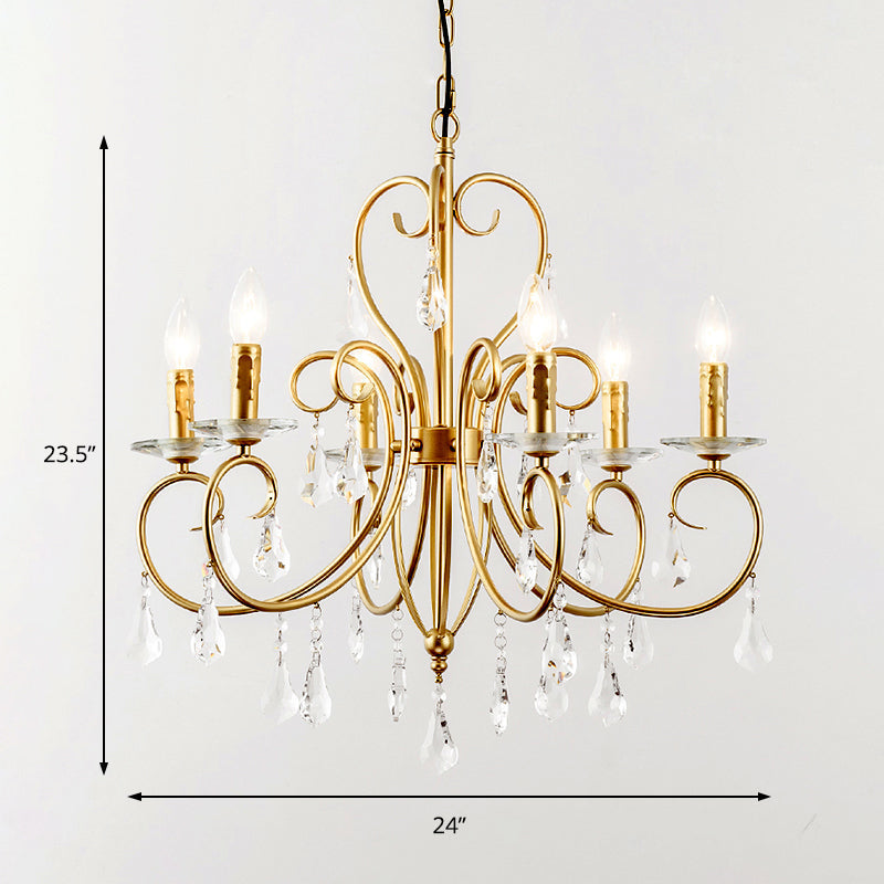 Modern Style Hanging Candle Lamp with Crystal Accent, 3/6 Lights Chandelier in Gold
