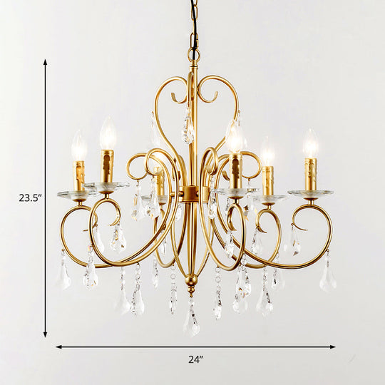 Modern Style Hanging Candle Lamp with Crystal Accent, 3/6 Lights Chandelier in Gold