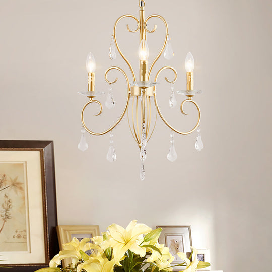 Modern Style Hanging Candle Lamp with Crystal Accent, 3/6 Lights Chandelier in Gold