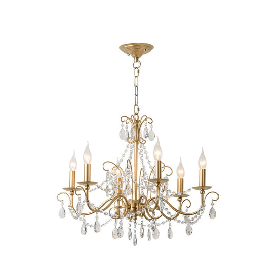 Modern Crystal Beaded Pendant Light – Champagne Finish, 3/6 Bulbs, Ceiling Mount