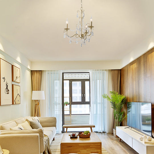 Modern Crystal Beaded Pendant Light – Champagne Finish, 3/6 Bulbs, Ceiling Mount