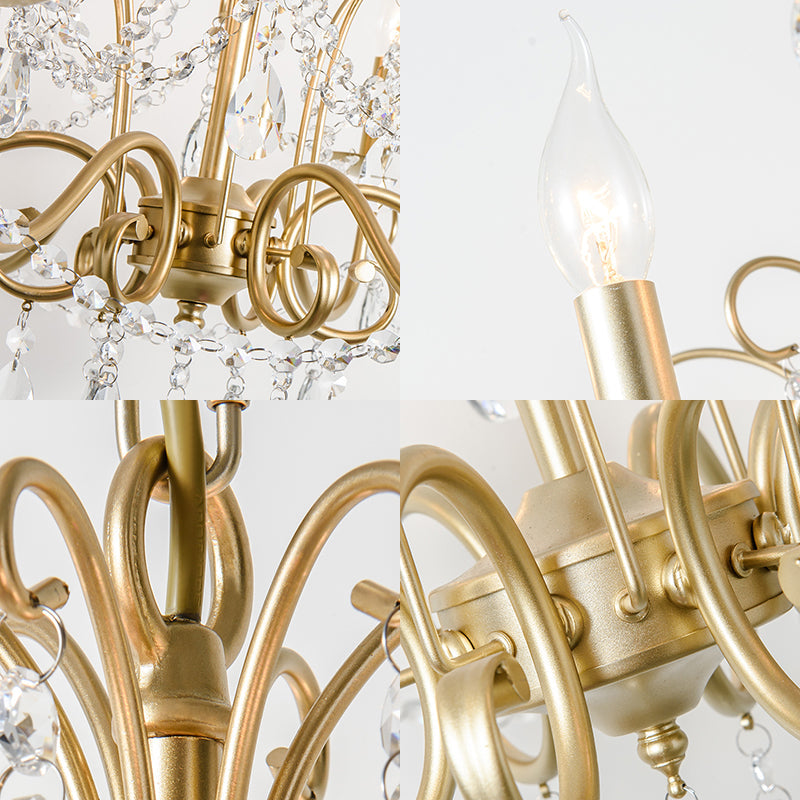 Modern Crystal Beaded Pendant Light – Champagne Finish, 3/6 Bulbs, Ceiling Mount