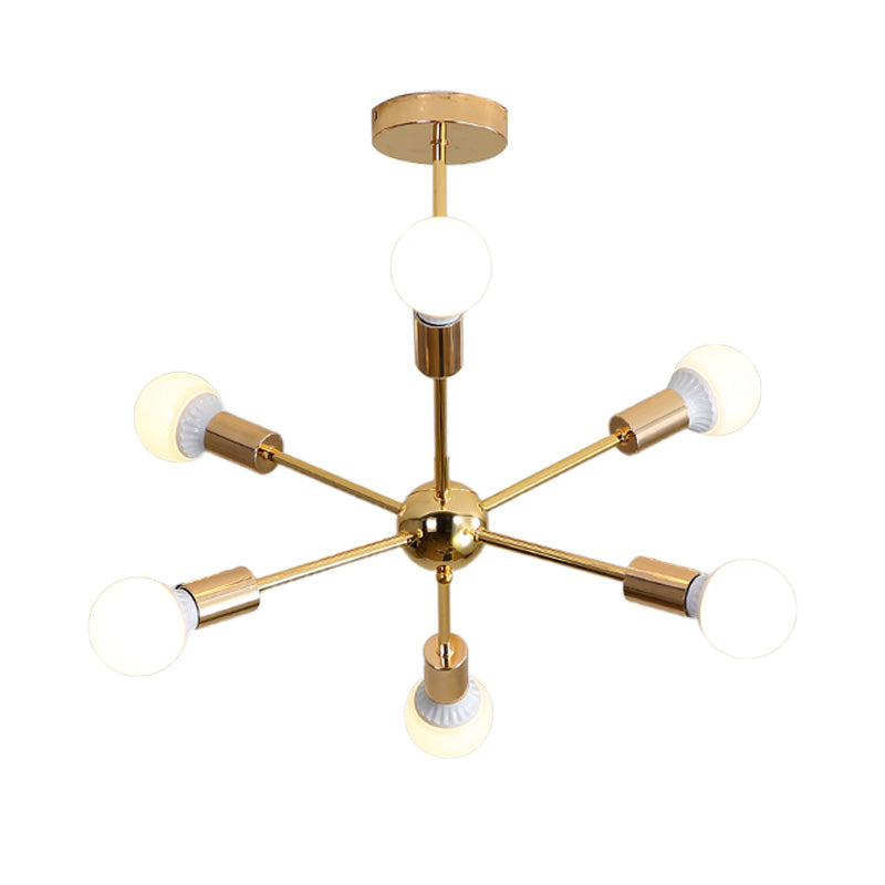Modernist Metal Starburst Chandelier Light - 26"/38.5" Wide, Gold, 6/10/12 Lights - Hanging Ceiling Lamp with Bare Bulbs