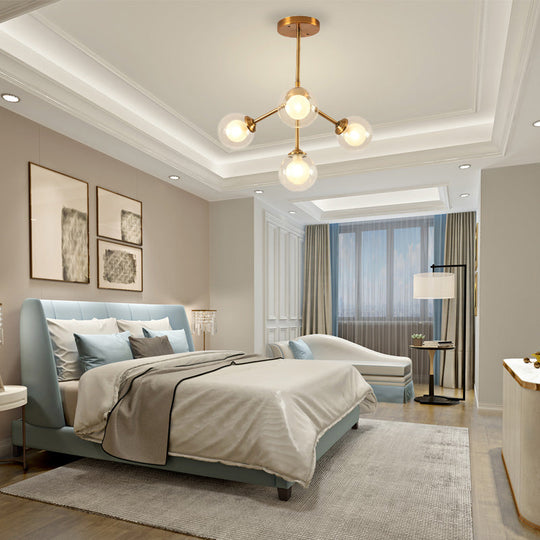 Sleek Metal Chandelier with Clear Glass Shades - Modern Sputnik Style Lighting for Bedroom - Available in 4/7/10 Light Options