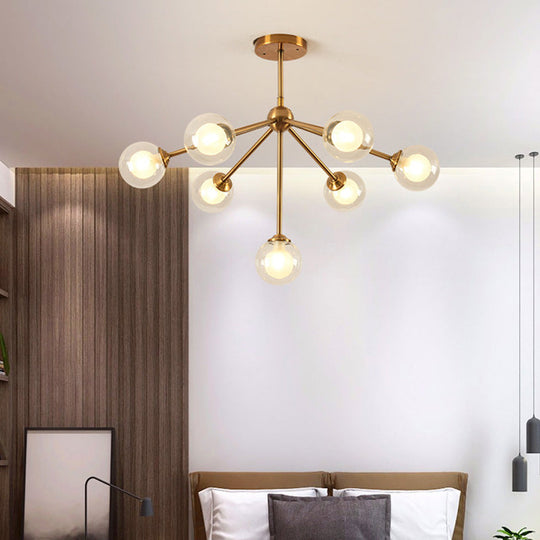 Sleek Metal Chandelier with Clear Glass Shades - Modern Sputnik Style Lighting for Bedroom - Available in 4/7/10 Light Options