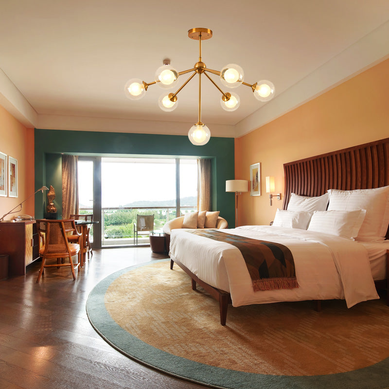 Sleek Metal Chandelier with Clear Glass Shades - Modern Sputnik Style Lighting for Bedroom - Available in 4/7/10 Light Options