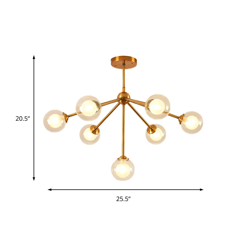 Sleek Sputnik Metal Chandelier With Clear Glass Sphere Shades - 4/7/10 Lights For Contemporary