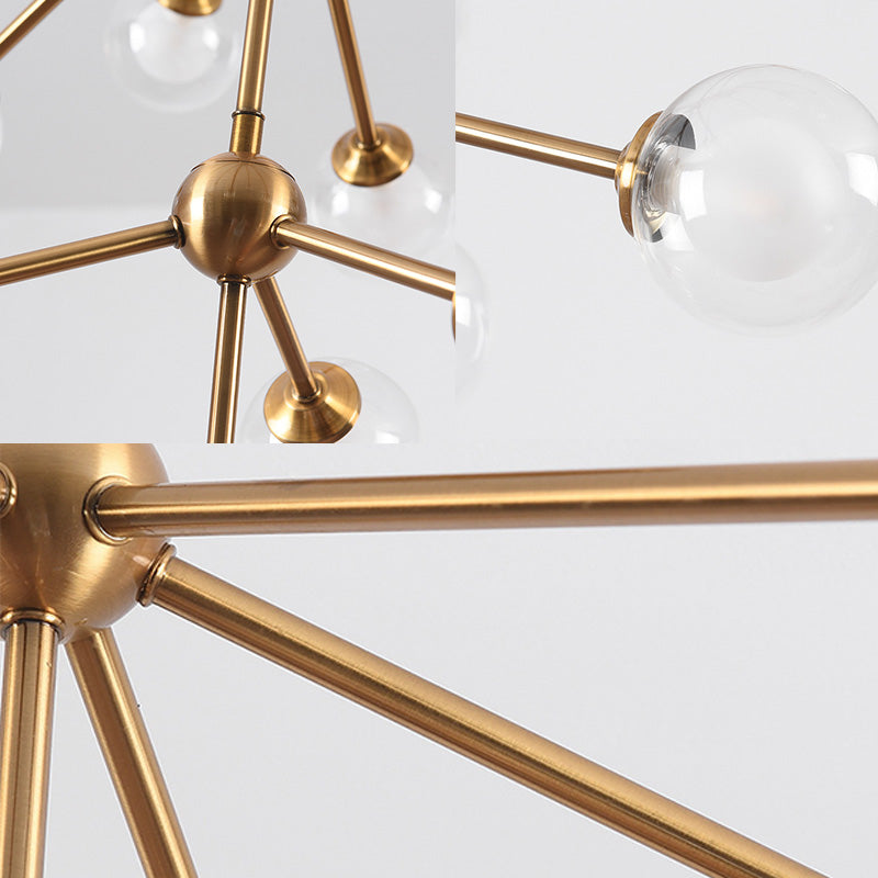 Sleek Metal Chandelier with Clear Glass Shades - Modern Sputnik Style Lighting for Bedroom - Available in 4/7/10 Light Options