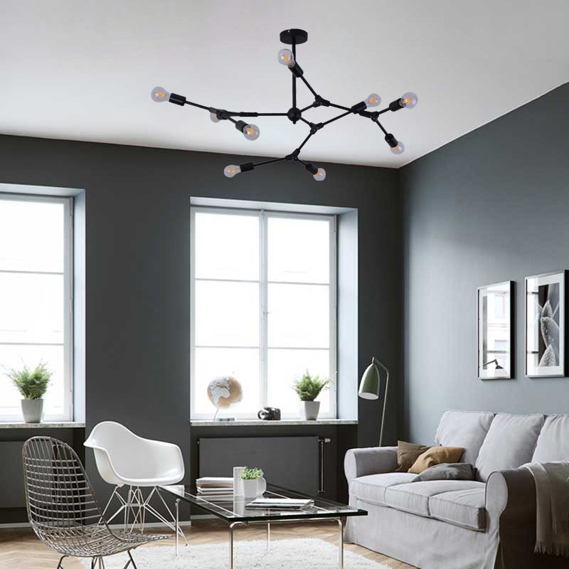 Modern Bedroom Chandelier With Sputnik Metal Shade And Bare Bulb: 6/8/9 Light Hanging Fixture