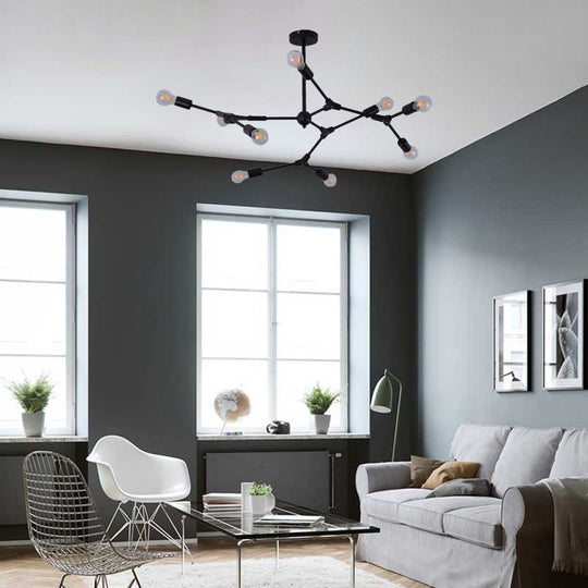 Modern Bedroom Chandelier With Sputnik Metal Shade And Bare Bulb: 6/8/9 Light Hanging Fixture