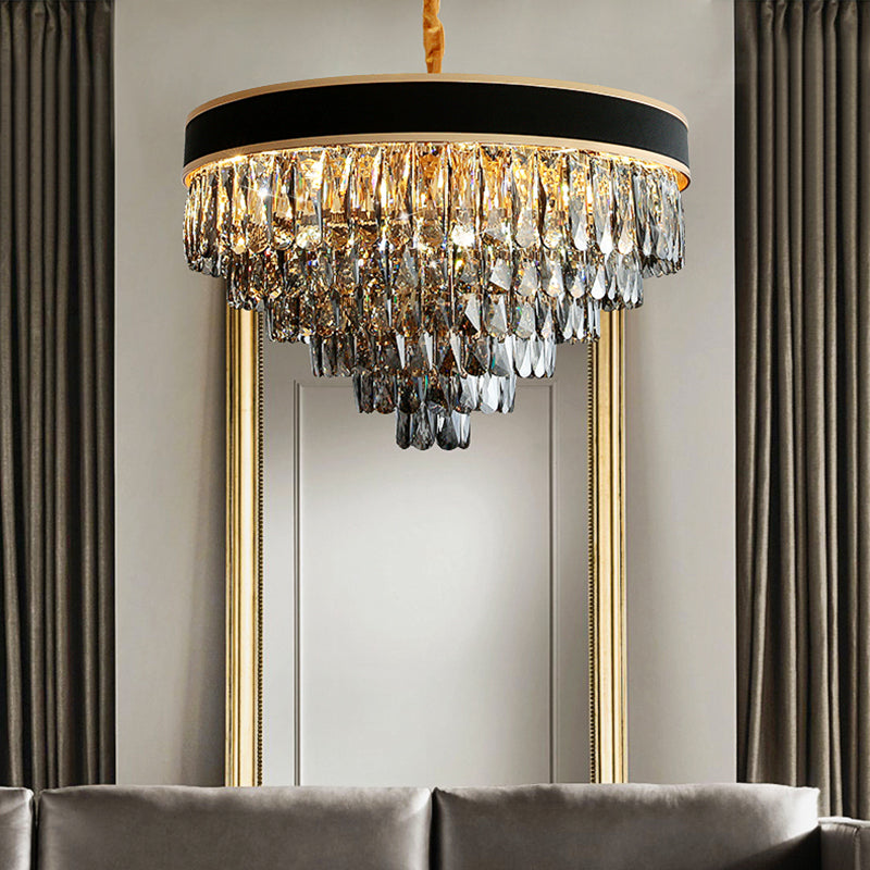 Smoke Grey Layered Chandelier - Modern Crystal Lighting with 9/12 Hanging Lights