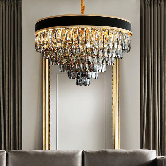 Smoke Grey Layered Chandelier - Modern Crystal Lighting with 9/12 Hanging Lights