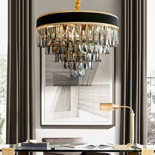 Smoke Grey Layered Chandelier - Modern Crystal Lighting with 9/12 Hanging Lights