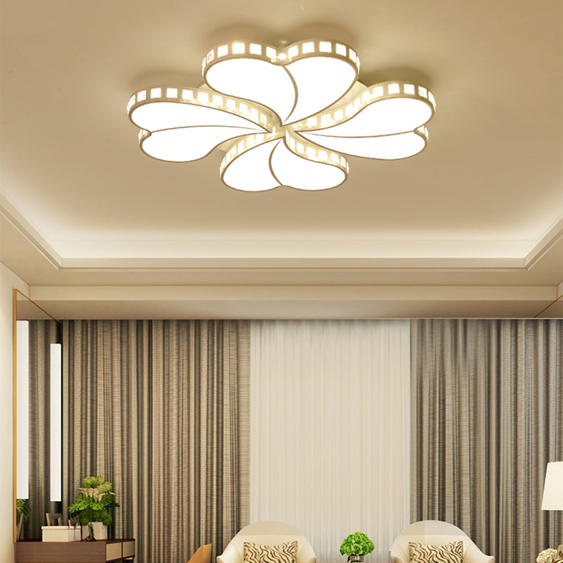 Contemporary Metal LED Ceiling Light - White Petal Flush Design for Living Room with Acrylic Shade - Wide Range (20.5"/24.5"/28")