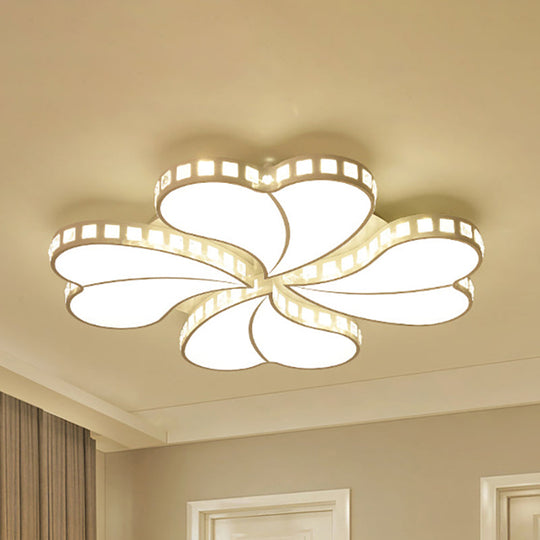 Contemporary Metal LED Ceiling Light - White Petal Flush Design for Living Room with Acrylic Shade - Wide Range (20.5"/24.5"/28")