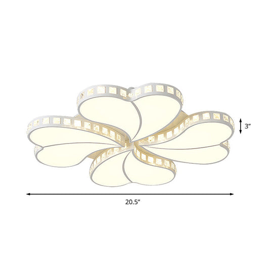 Contemporary Metal LED Ceiling Light - White Petal Flush Design for Living Room with Acrylic Shade - Wide Range (20.5"/24.5"/28")