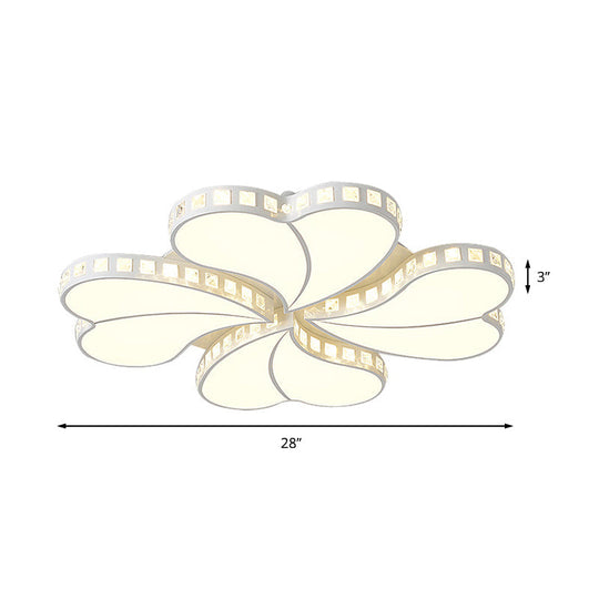 Contemporary Metal LED Ceiling Light - White Petal Flush Design for Living Room with Acrylic Shade - Wide Range (20.5"/24.5"/28")