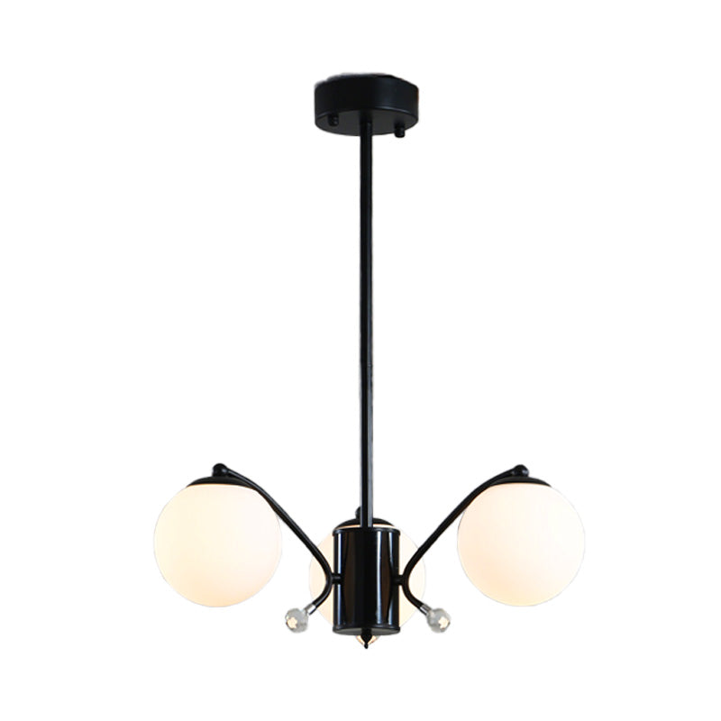 Black Curved Arm Chandelier With White Glass Ball Modern Hanging Ceiling Light (3/5/9 Lights)