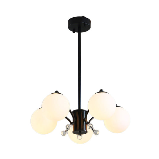 Black Curved Arm Chandelier With White Glass Ball Modern Hanging Ceiling Light (3/5/9 Lights)