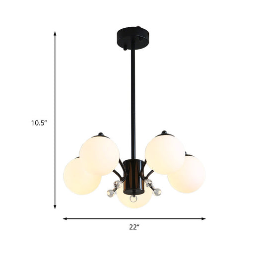 Black Curved Arm Chandelier With White Glass Ball Modern Hanging Ceiling Light (3/5/9 Lights)
