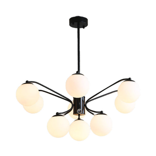 Black Curved Arm Chandelier With White Glass Ball Modern Hanging Ceiling Light (3/5/9 Lights)