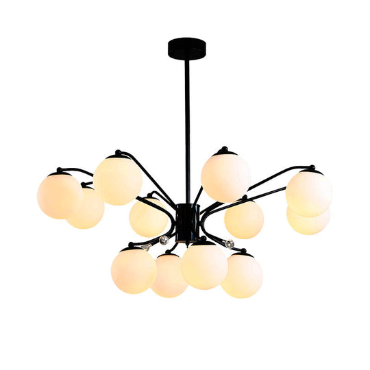Black Curved Arm Chandelier With White Glass Ball Modern Hanging Ceiling Light (3/5/9 Lights)