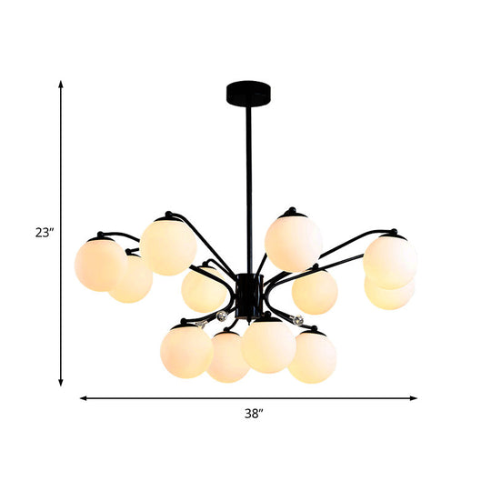 Black Curved Arm Chandelier With White Glass Ball Modern Hanging Ceiling Light (3/5/9 Lights)