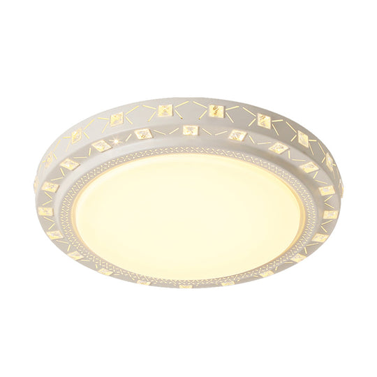 Modern White Drum Ceiling Flush Mount With Crystal Accent Led Fixture - Perfect For Bedrooms 16/19.5