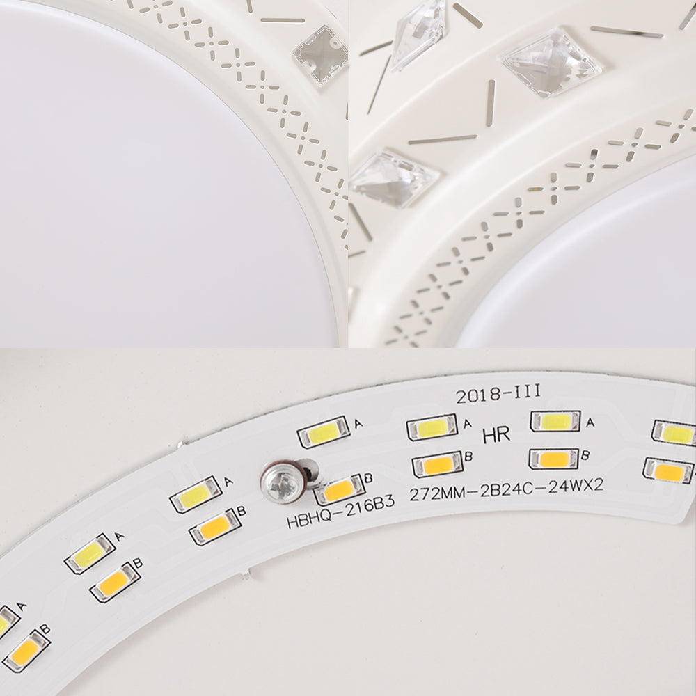 Modern White Drum Ceiling Flush Mount with Crystal Accent, LED Fixture - Perfect for Bedrooms - 16"/19.5" Wide