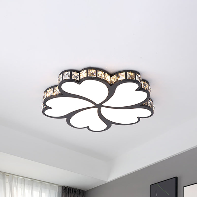Nordic Clover Crystal Flush Mount Ceiling Light - Black/White/Gold LED Illumination for Bedroom