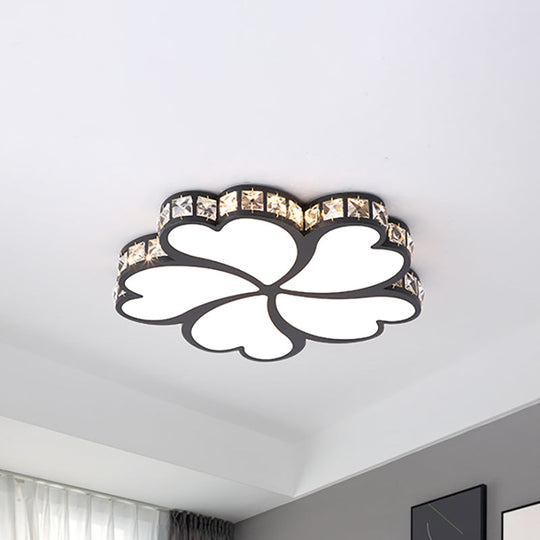 Nordic Clover Crystal Flush Mount Ceiling Light - Black/White/Gold LED Illumination for Bedroom