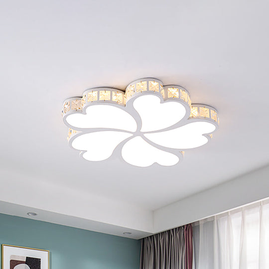 Nordic Clover Crystal Flush Mount Ceiling Light - Black/White/Gold LED Illumination for Bedroom