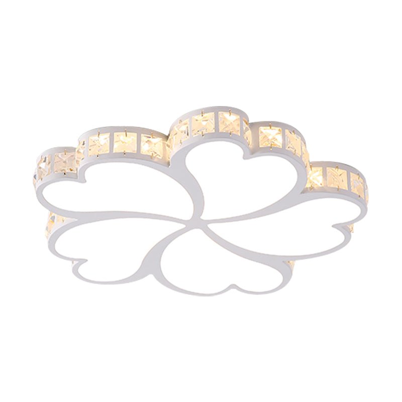 Nordic Clover Crystal Flush Mount Ceiling Light - Black/White/Gold LED Illumination for Bedroom