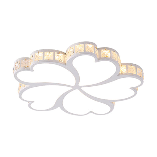 Nordic Clover Crystal Flush Mount Ceiling Light - Black/White/Gold LED Illumination for Bedroom