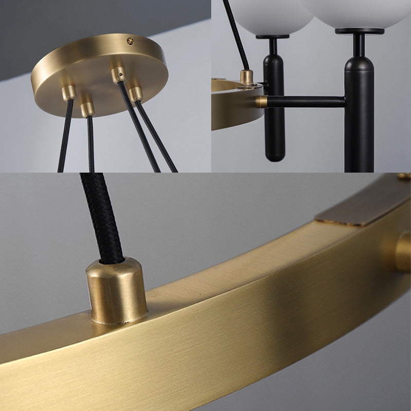 Lustre moderne en forme de sphère en verre blanc avec design circulaire - 8 lumières - Luminaire suspendu noir