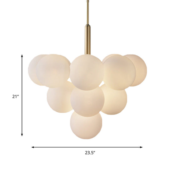 Contemporary White Glass Chandelier Lamp – 5/13 Lights Brass Pendant Light with Spherical Design