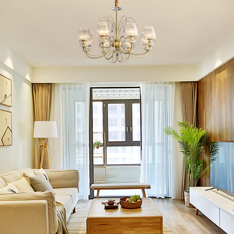 Modern Gold Ribbed Glass Cone Chandelier with 6/8/10 Lights - Elegant Hanging Ceiling Light for Living Room