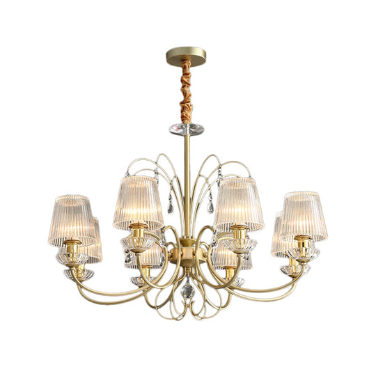 Modern Gold Ribbed Glass Cone Chandelier with 6/8/10 Lights - Elegant Hanging Ceiling Light for Living Room
