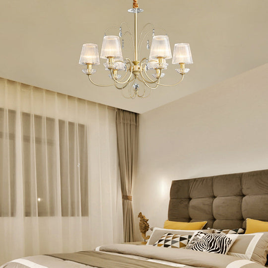 Modern Gold Ribbed Glass Cone Chandelier with 6/8/10 Lights - Elegant Hanging Ceiling Light for Living Room