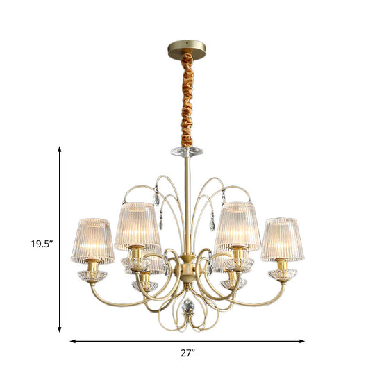 Modern Gold Ribbed Glass Cone Chandelier with 6/8/10 Lights - Elegant Hanging Ceiling Light for Living Room