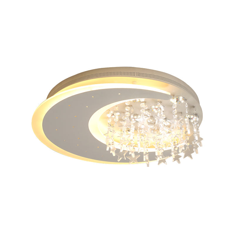 Modern Flush Ceiling Light with Crystal Accent - 16"/23.5" Round Metal White LED Fixture