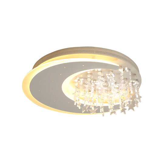 Modern Flush Ceiling Light With Crystal Accent - 16/23.5 Round Metal White Led Fixture