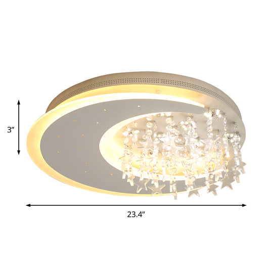 Modern Flush Ceiling Light with Crystal Accent - 16"/23.5" Round Metal White LED Fixture