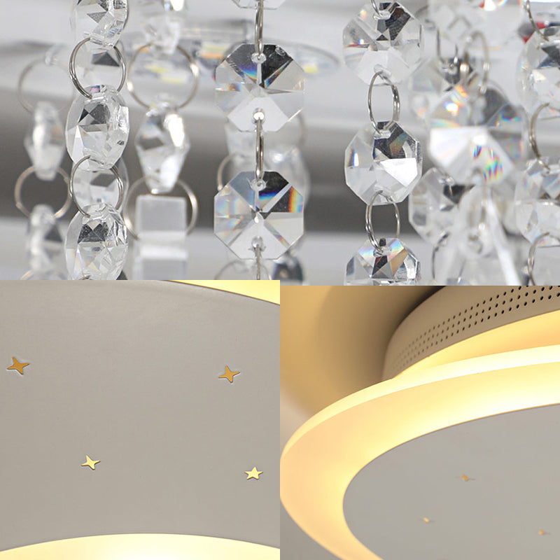 Modern Flush Ceiling Light with Crystal Accent - 16"/23.5" Round Metal White LED Fixture