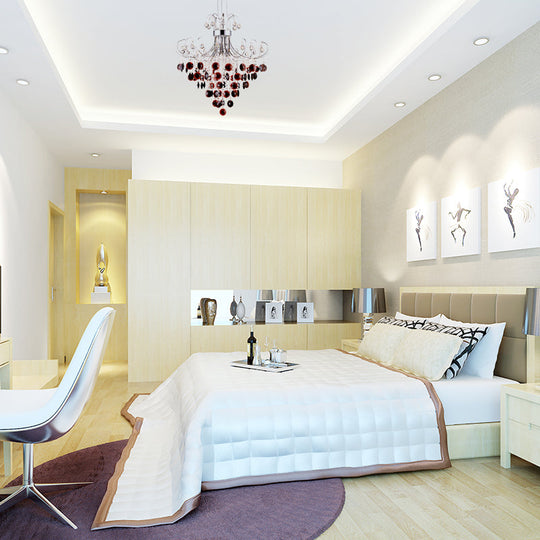 Burgundy Crystal Pendant Light with Chrome Finish - 4 Light Modern Chandelier for Bedroom