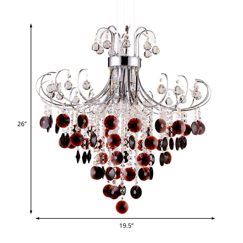 Burgundy Crystal Pendant Light with Chrome Finish - 4 Light Modern Chandelier for Bedroom