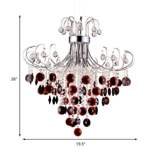 Burgundy Crystal Pendant Light with Chrome Finish - 4 Light Modern Chandelier for Bedroom